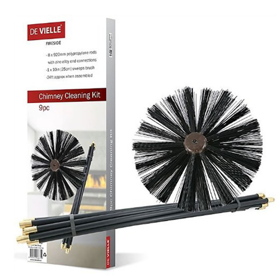 Pellet Stove, Curved 10 Ft Chimney Sweeping Cleaning Kit c/w 2 Tube Brushes 